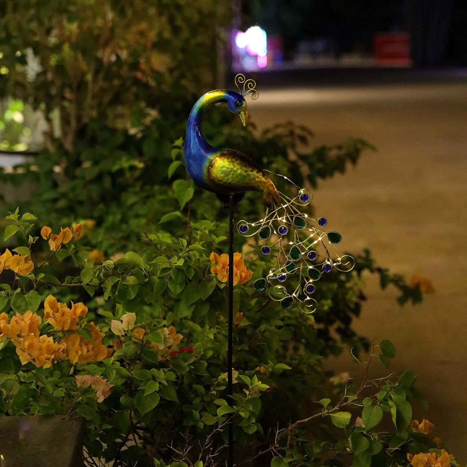 Solar Garden Lights Peacock Figurine Lights Garden Stakes Lamp for Pathway
