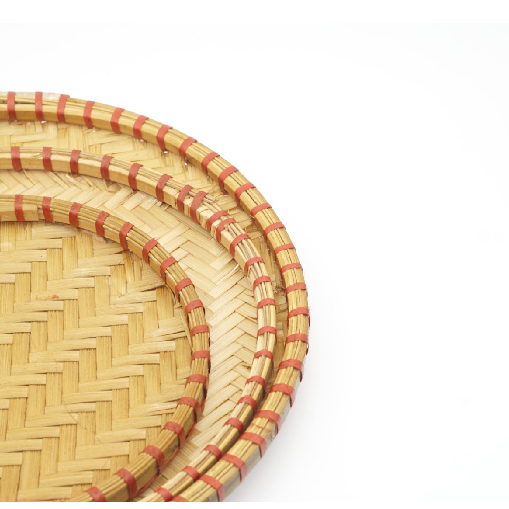 Mẹt tre viền đỏ, đựng món ăn Việt, đan thủ công (D:15,18,20,25,30,35,40,45,50,60cm)