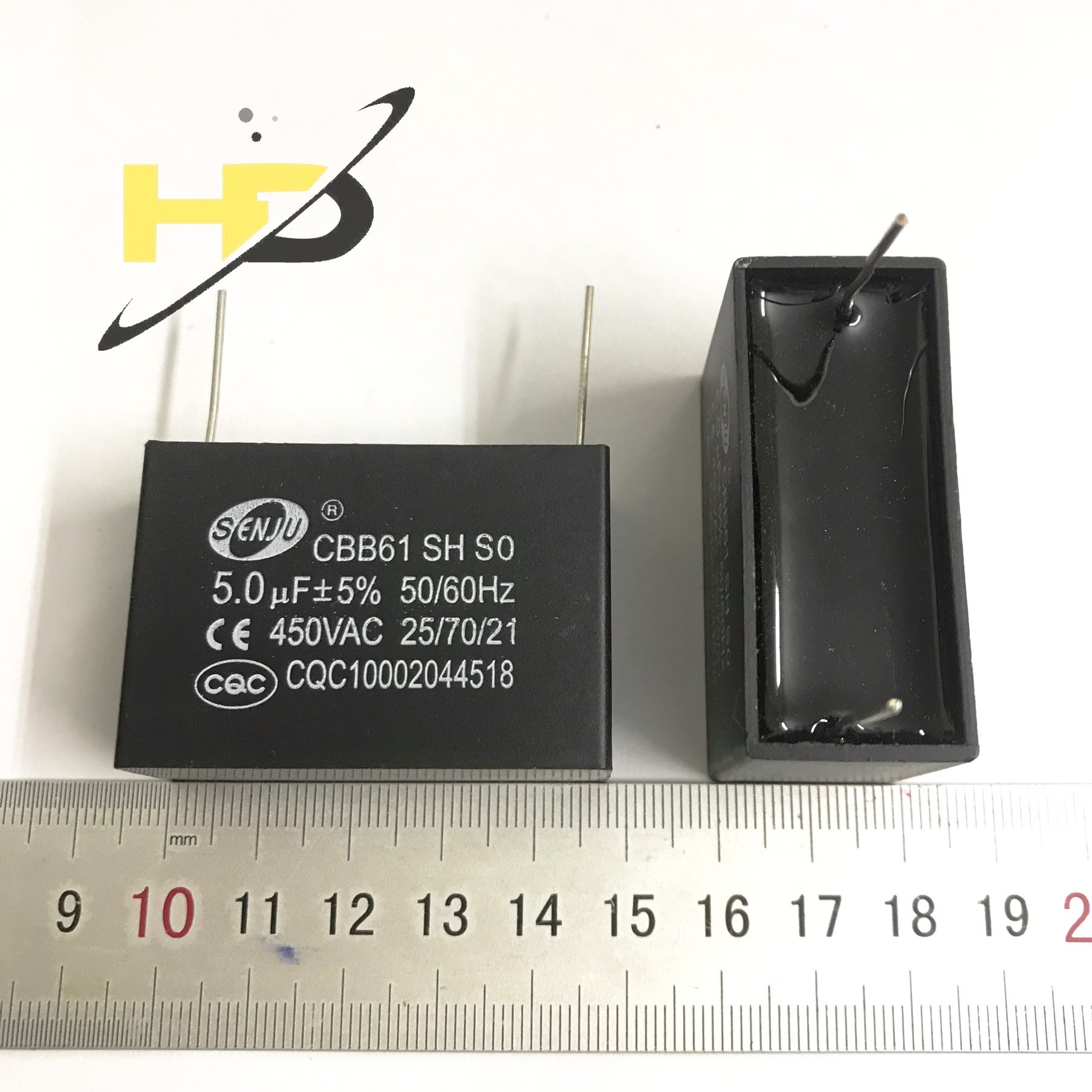 Tụ Quạt Điều Hòa Hơi Nước 5uF 450VAC Chân Hàn Mạch PCB CBB61