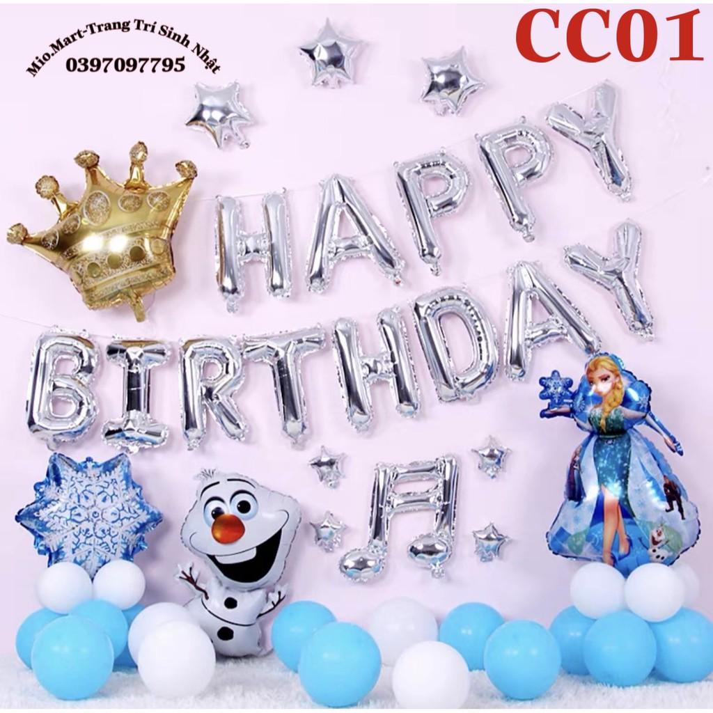 Bộ Sinh Nhật Hình Công Chúa Elsa,Combo Set Sinh Nhật Bé Gái Rèm Kim Tuyến,Bóng Bay Các Màu,Bóng Chữ Happy Birthday BB44