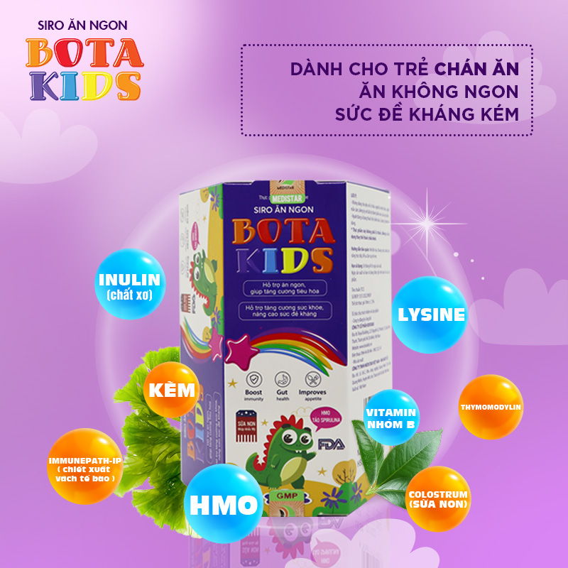 Siro Tăng Cân Bota Kids - Giúp Bé Hết Biếng Ăn, Tăng Cân Tốt, Tiêu Hoá Khỏe, Tăng Đề Kháng Hộp 30 gói