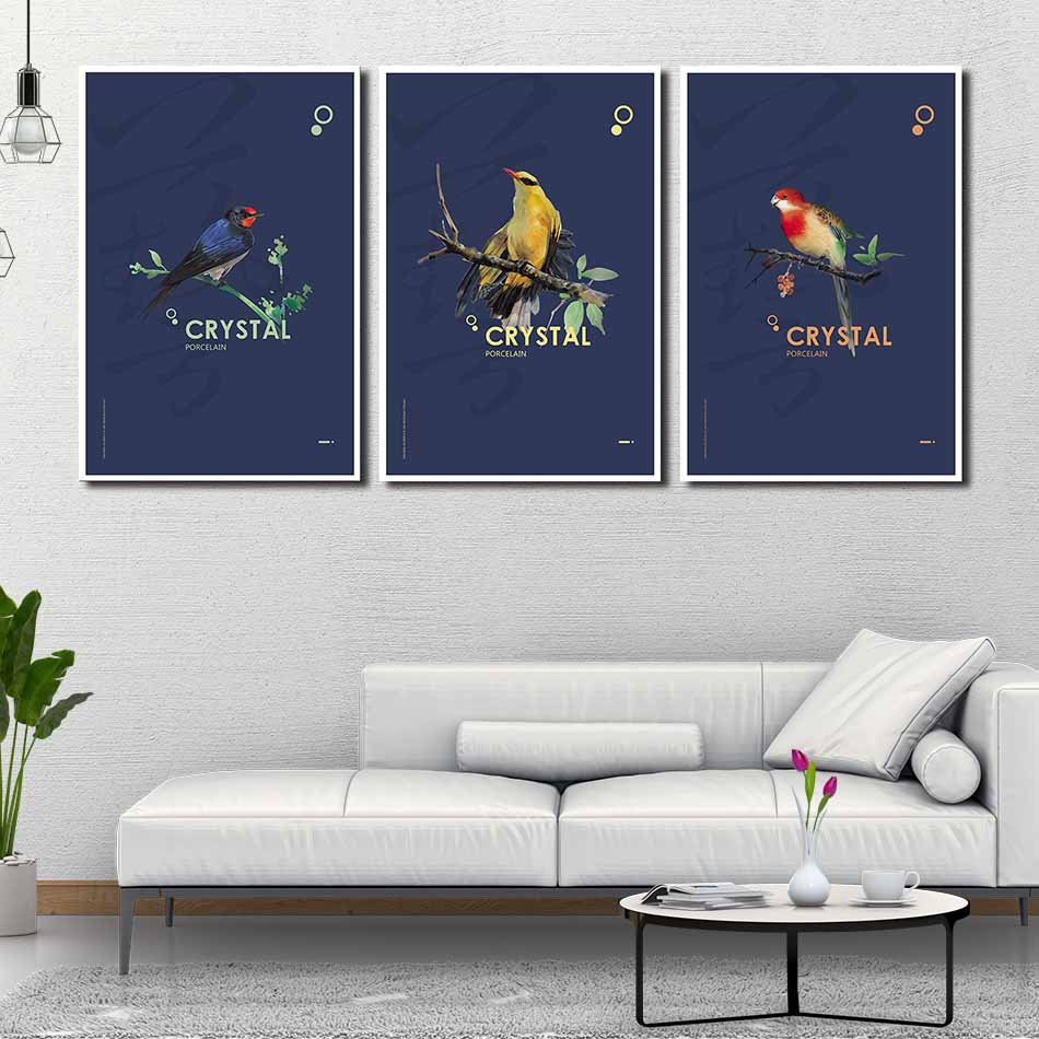 Bộ 3 tranh canvas treo tường Decor ba chú chim - DC056