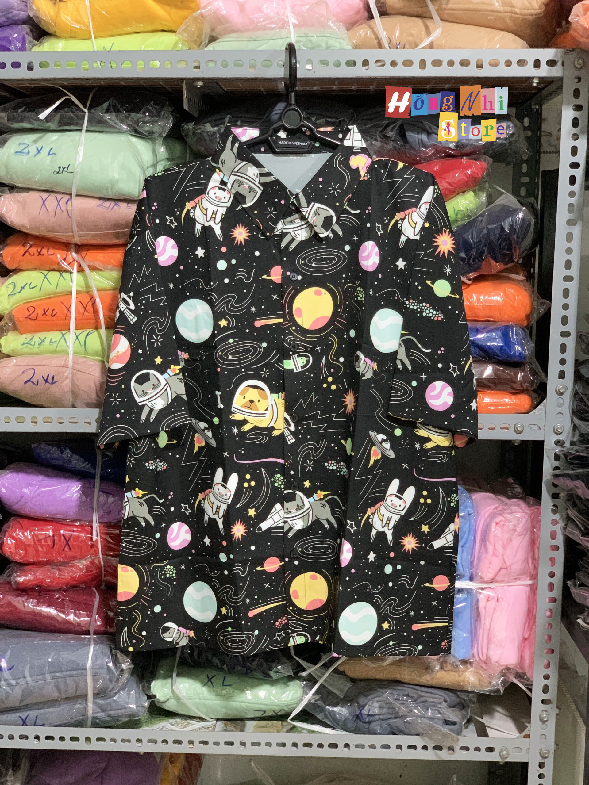 Áo Sơ Mi Hoạ Tiết Tay Lỡ Dáng Rộng, Sơ Mi Tay Lửng Unisex - MM