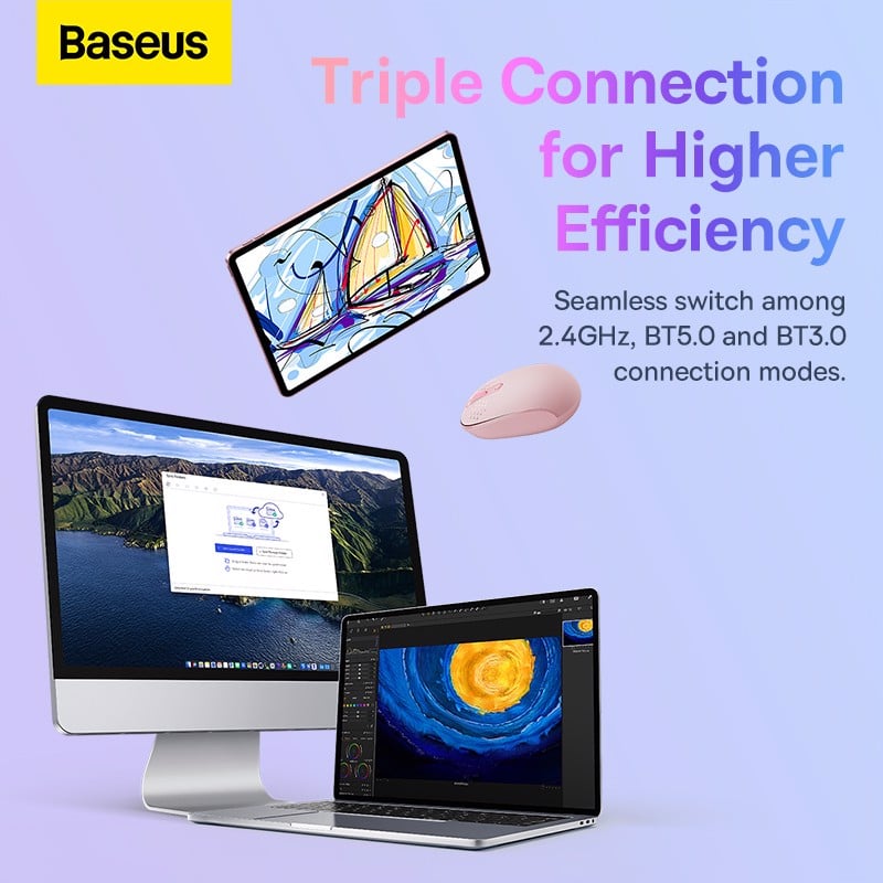 Chuột không dây Baseus F01B Tri-Mode Wireless Mouse  Bluetooth &amp; 2.4GHz- hàng chính hãng