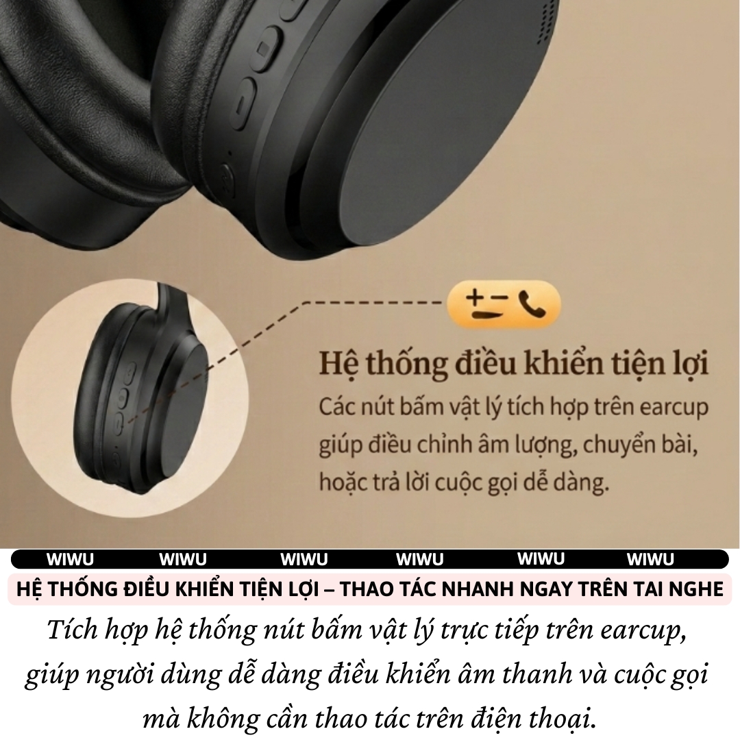 Tai Nghe Bluetooth V5.4 không dây Chụp Tai Pure Bass Hi-Res Audio WIWU JOYSOUND TD-11 - Pin khủng, cổng AUX 3.5mm cho iPhone iPad Samsung Oppo - Pure Bass + Hi-Res Audio, nghe nhạc 25 giờ,  nghe nhạc lossless chất lượng cao - Hàng nhập khẩu