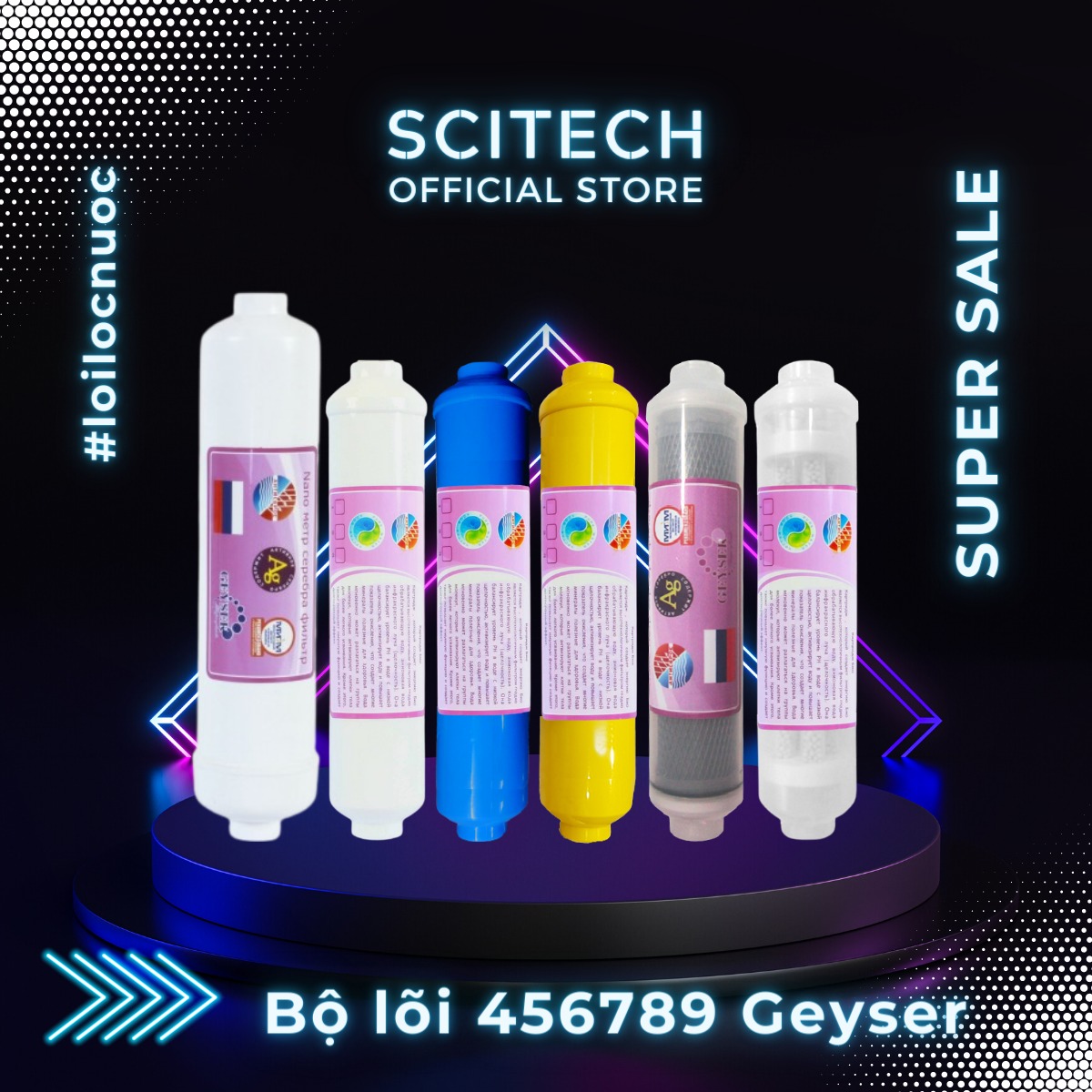 Bộ lõi số 4,5,6,7,8,9 máy lọc nước Nano Geyser TK by Scitech (Lõi T33 lớn-T33-Khoáng-Khoáng-Nano Silver-Oxy Hồng ngoại/Hydrogen) - Hàng chính hãng