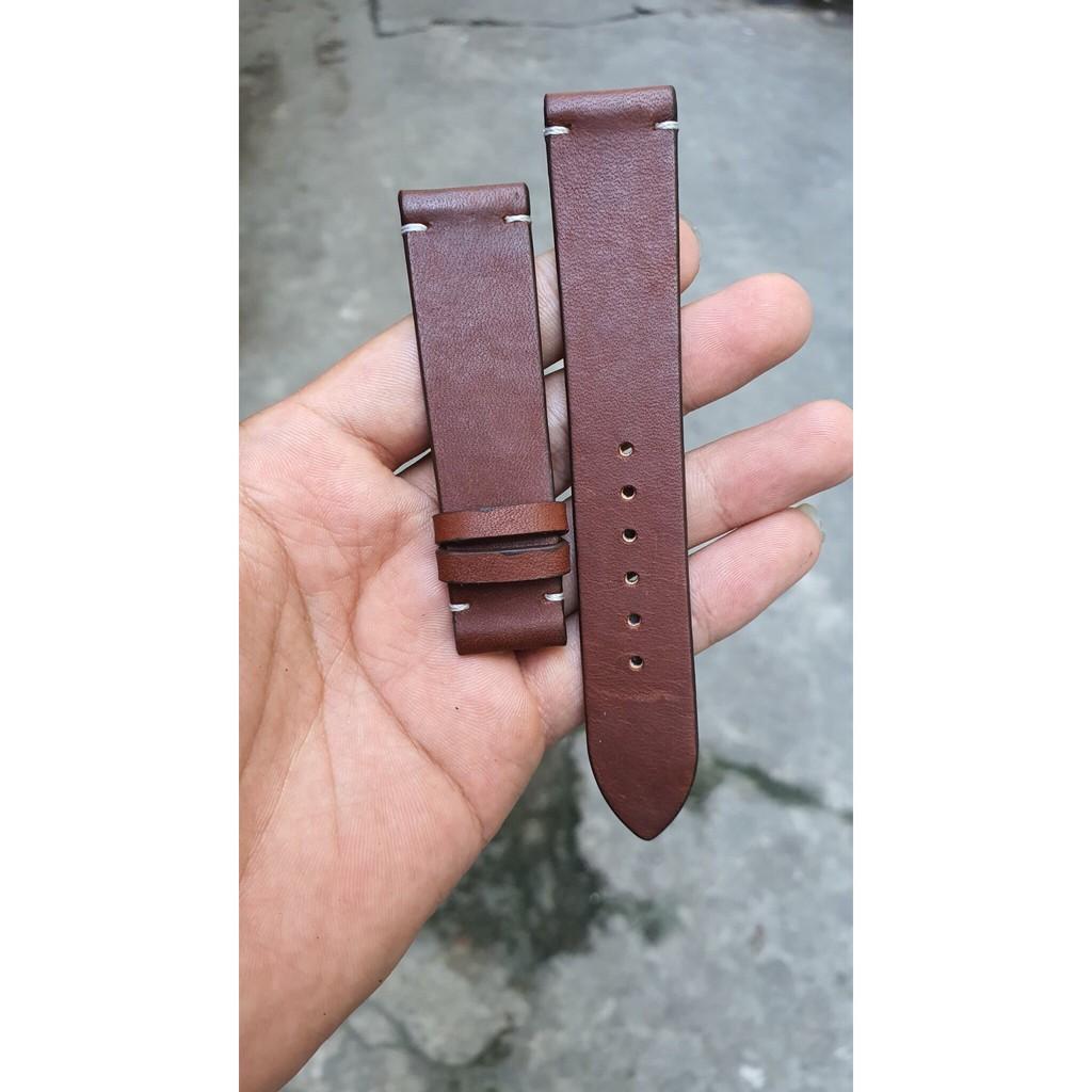 Dây Đồng Hồ Da Bò Sáp Handmade Màu Nâu Đậm Size 18, 20, 22 Tặng Kèm Khóa Chốt, Tool thay dây