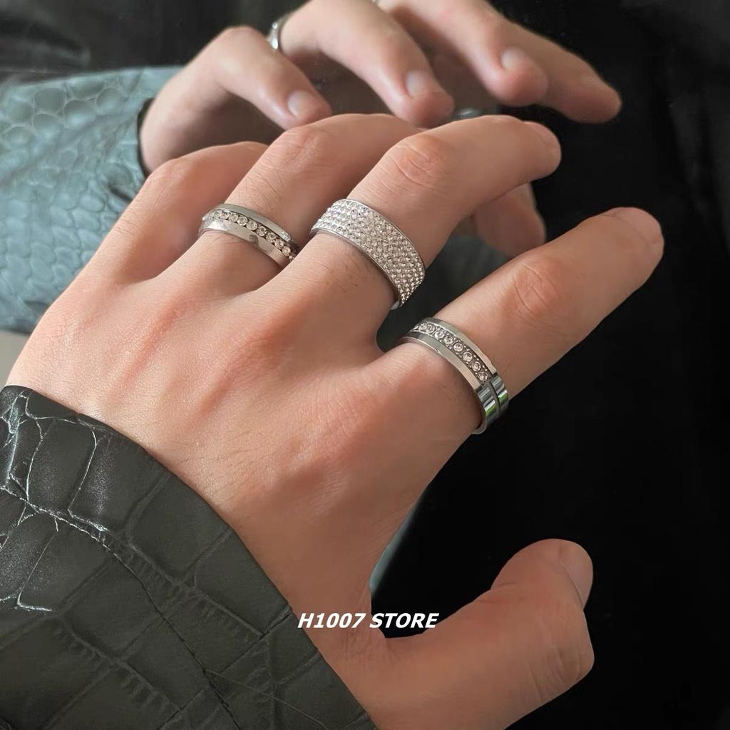 Nhẫn Nam nữ Thời Trang Đính Đá Lấp Lánh DRING Màu Bạc Cá Tính Hàn Quốc - Nhẫn Nam Đẹp Chất Liệu Titan - DRING - Camcam