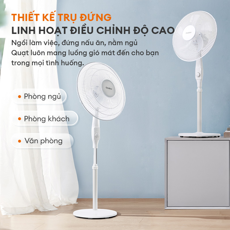 Quạt điện đứng 5 cánh 3 tốc độ Gaabor FM430M-WH05A độ ồn cực thấp đảo gió 90 độ tuần hoàn tùy chỉnh tiết kiệm điện - Hàng chính hãng