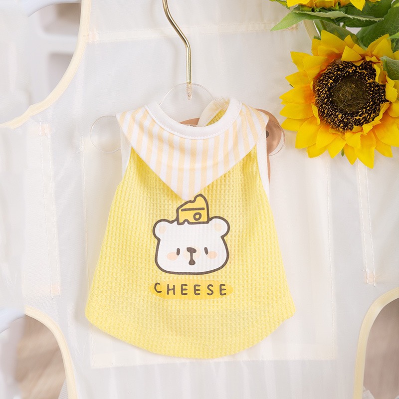 Áo lưới vàng khăn tam giác kẻ sọc gấu cheese cho thú cưng