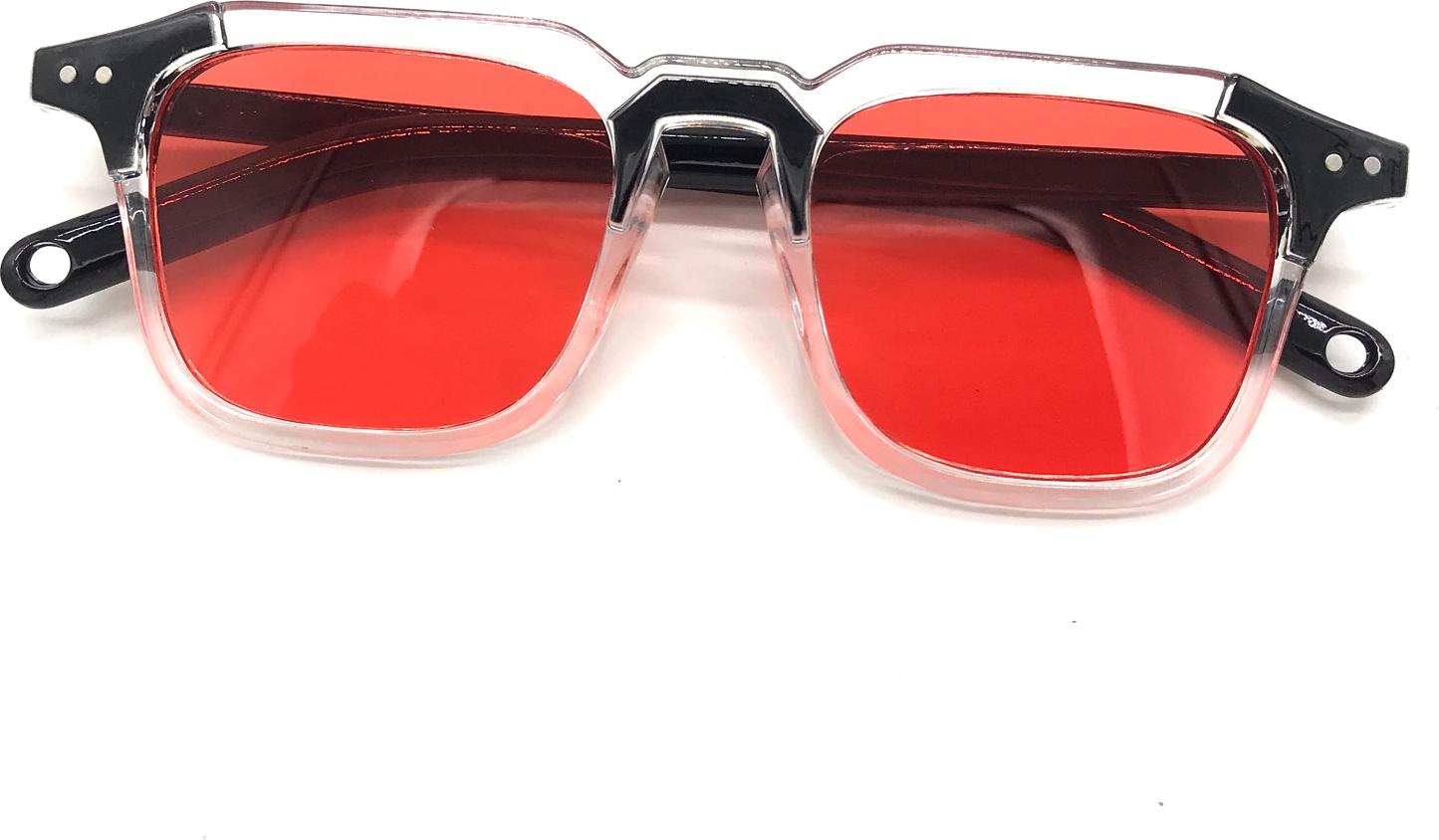 Kính Mát Thời Trang Cube Mắt Vuông Khung Nhựa Mix Bóng Sang Trọng Mắt Đỏ