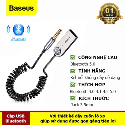 Adapter Dongle Cable Đối Với Xe 3.5mm Jack Aux Bluetooth 5.0 4.2 4.0 Receiver Loa Âm Thanh -Hàng Chính Hãng Baseus