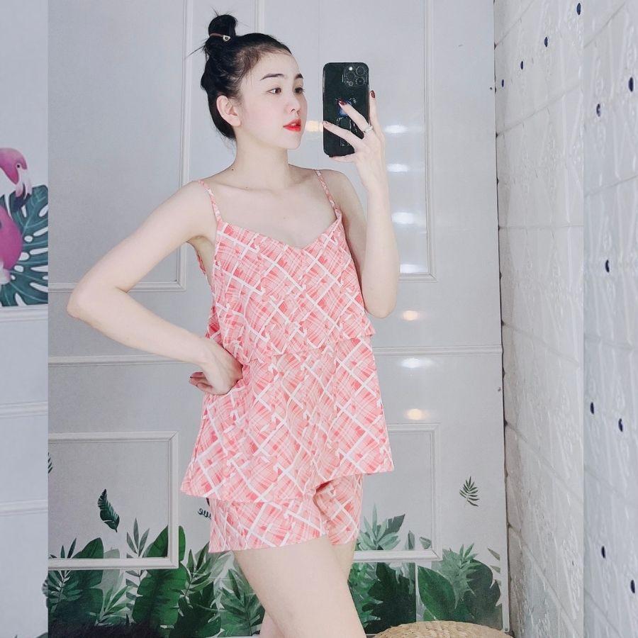 Đồ bộ pijama nữ 2 dây tay bèo pyjama lụa 100D bộ ngủ mặc nhà sexy quần đùi cute dễ thương cao cấp ESHOP PM04