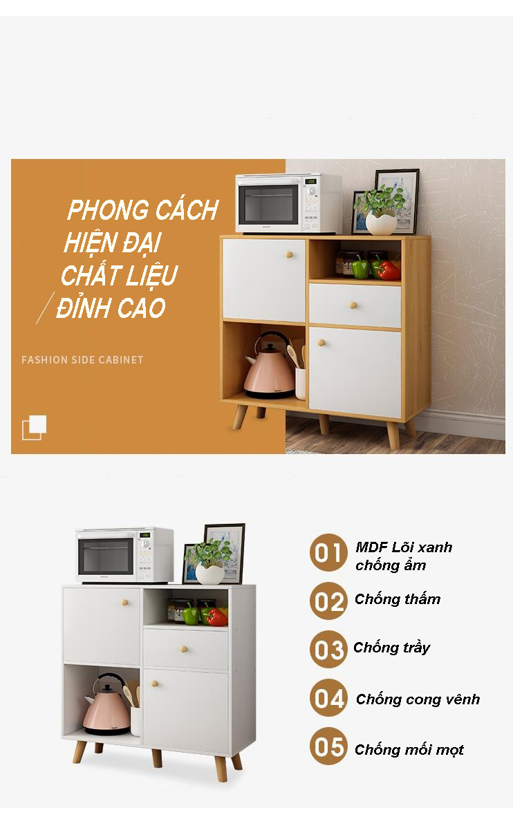 Kệ tủ đựng lò vi sóng đồ nhà bếp đa năng để loại mã KB07 gỗ MDF lõi xanh chống ẩm chống nước cao cấp SX tại Việt Nam