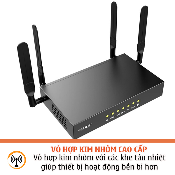 Bộ Phát Wifi 4G Công Nghiệp Edup AZ800 Tốc Độ 300Mb Có 4 Ăng Ten Cực Khỏe, Kết Nối 64 Thiết Bị, Vỏ Hợp Kim Cao Cấp , Hàng chính hãng