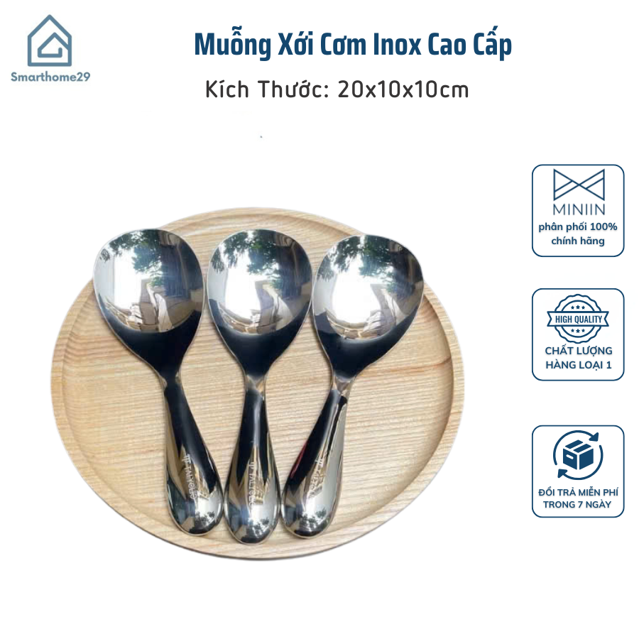 Muỗng Xới Cơm Inox Cao Cấp - Muôi Xới Cơm INOX 20cm, Cán Cầm Dài, Cách Nhiệt An Toàn - HÀNG CHÍNH HÃNG MINIIN