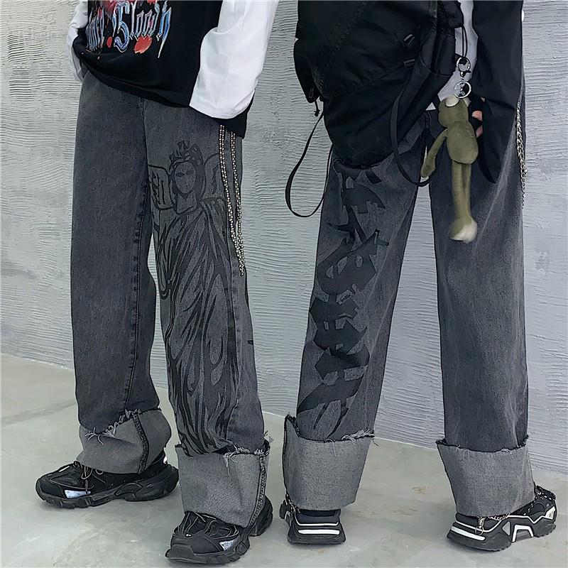 Quần jean ulzzang unisex xám họa tiết