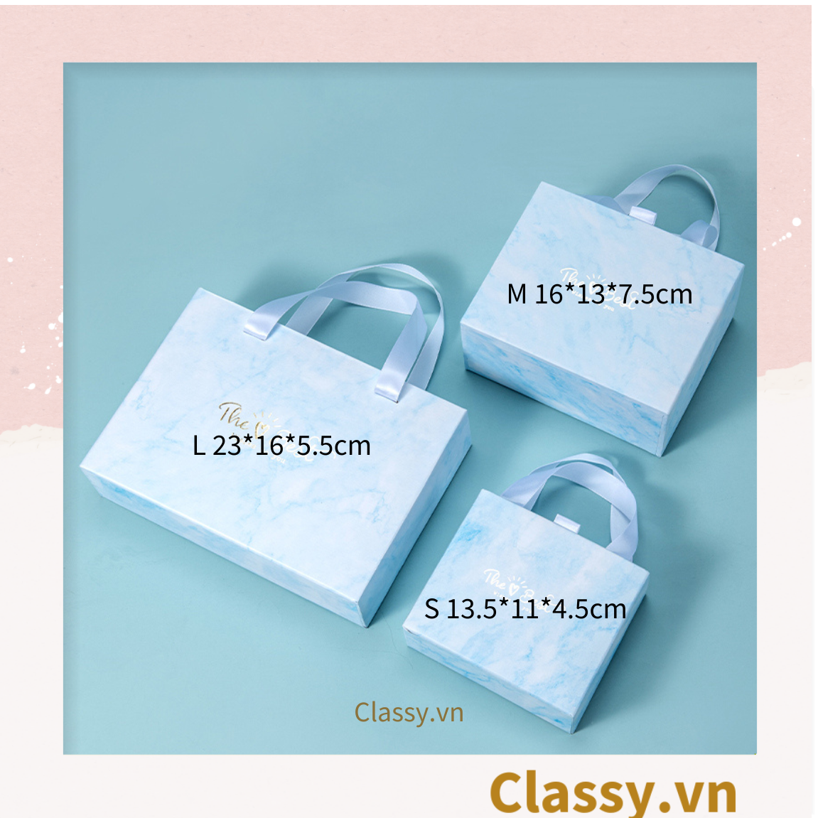 Hộp giấy cứng đựng quà tặng in chữ THE BEST có quai xách, chất liệu cứng cáp 3 kích thước