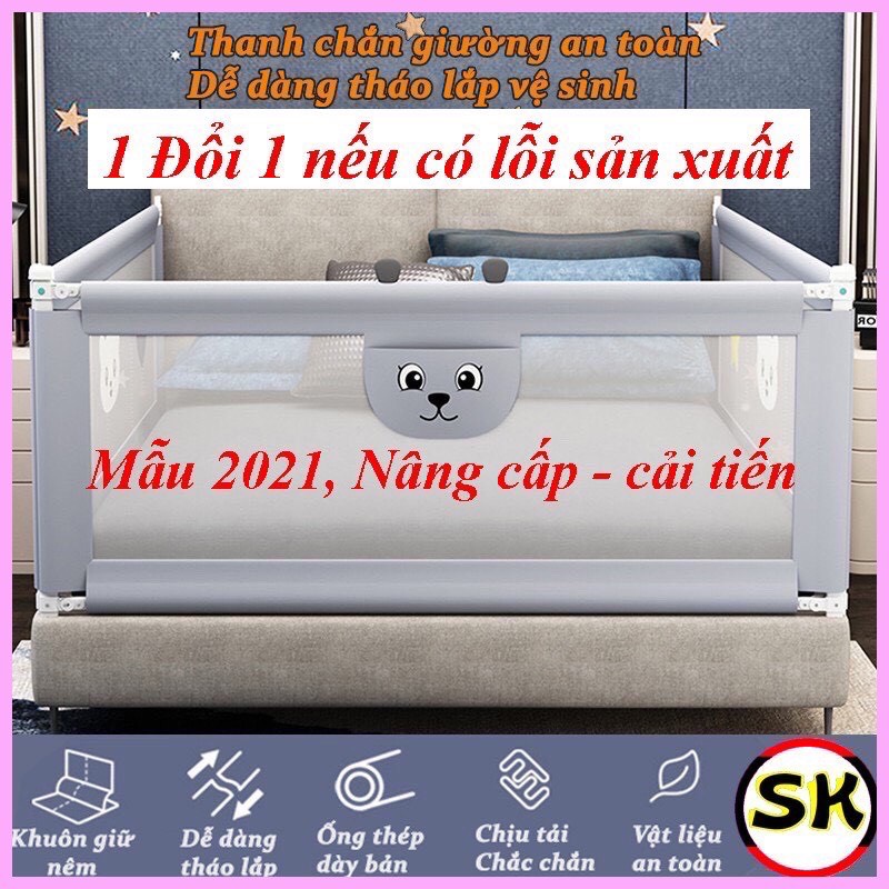 Chắn giường, chặn giường thanh trượt 01 bên an toàn cho bé, bản Nâng cấp 2021, Màu Ghi Xám sang trọng - Hàng Nhập Khẩu