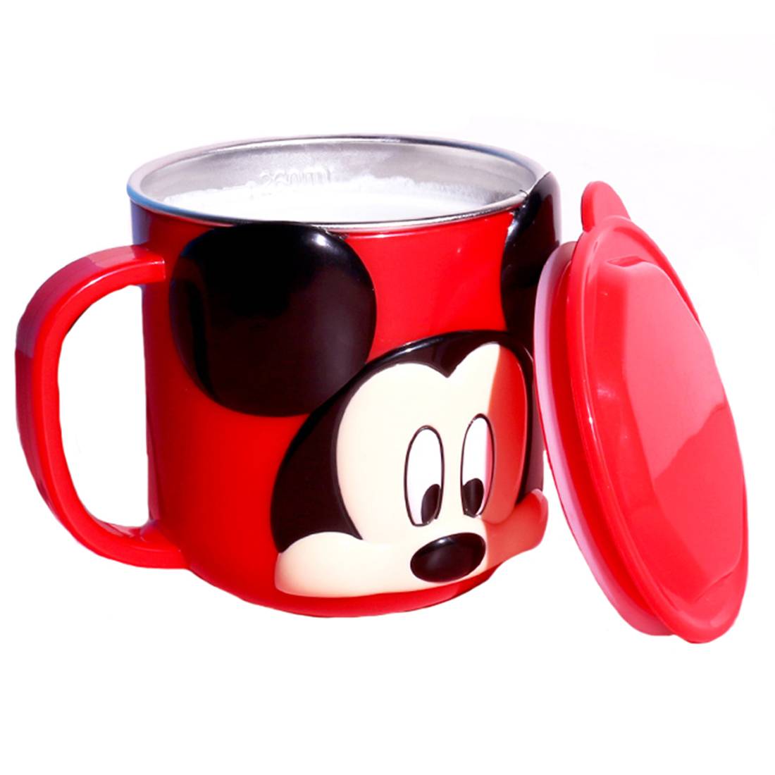 Ly cốc giữ nhiệt Disney hình chuột Mickey Mouse 3D có nắp và quai cầm cho bé - 260ml