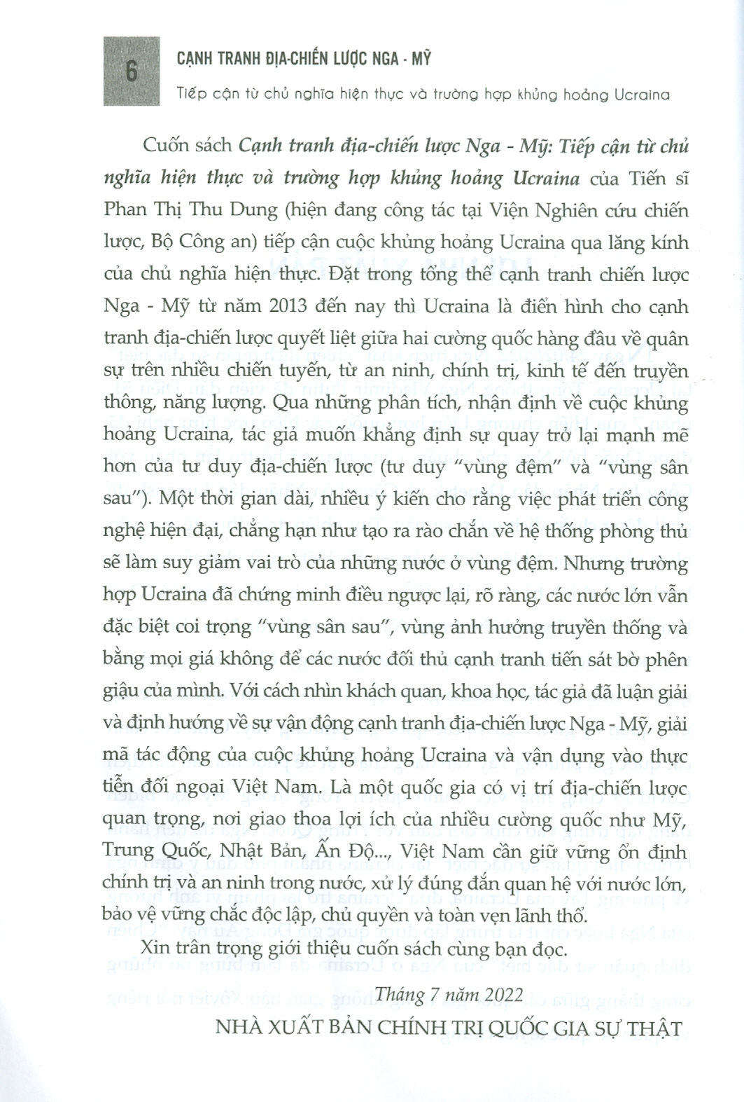 CẠNH TRANH ĐỊA - CHIẾN LƯỢC NGA - MỸ: Tiếp Cận Từ Chủ Nghĩa Hiện Thực Và Trường Hợp Khủng Hoảng UCRAINA