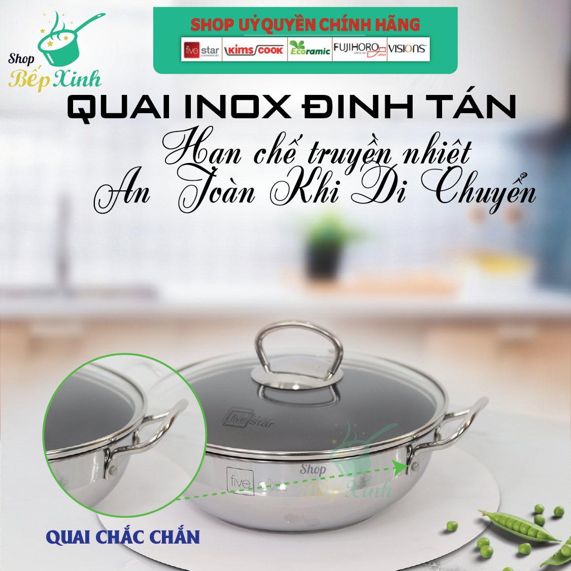 Nồi inox chống dính Fivestar 3 đáy nắp kính 20cm - dùng được bếp từ - tặng 5 muỗng ăn