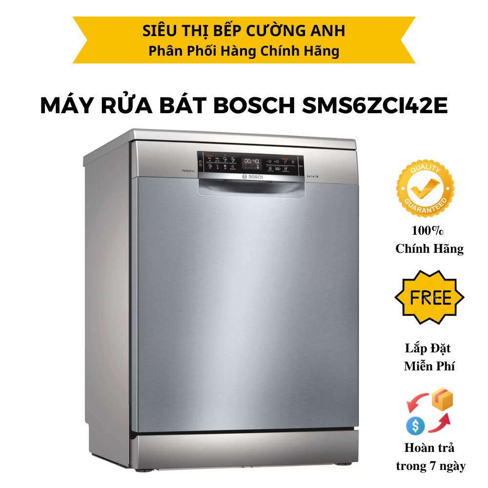 Máy Rửa Chén Bát Độc Lập Bosch SMS6ZCI42E có chức năng Home Connect - Hàng Chính Hãng