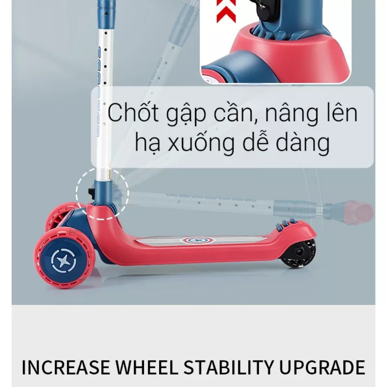 Xe trượt Scooter cho bé, có 5 nấc chỉnh độ cao, bánh chống truợt phát sáng cơ,cho bé từ 3-15 tuổi