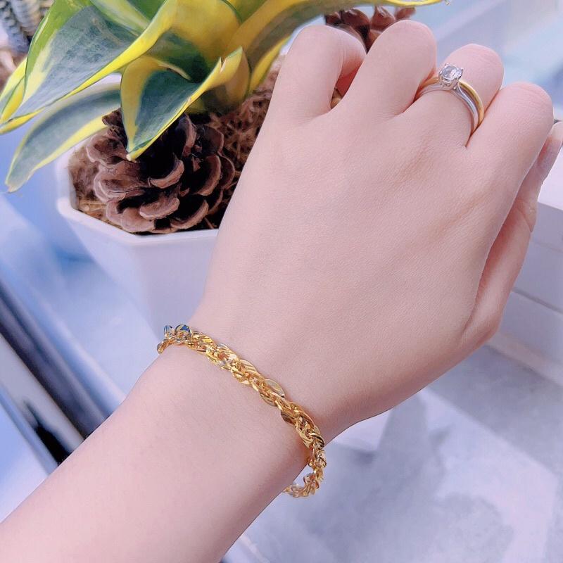 Lắc tay xoắn lá mạ vàng 18k xi bạch kim bền màu