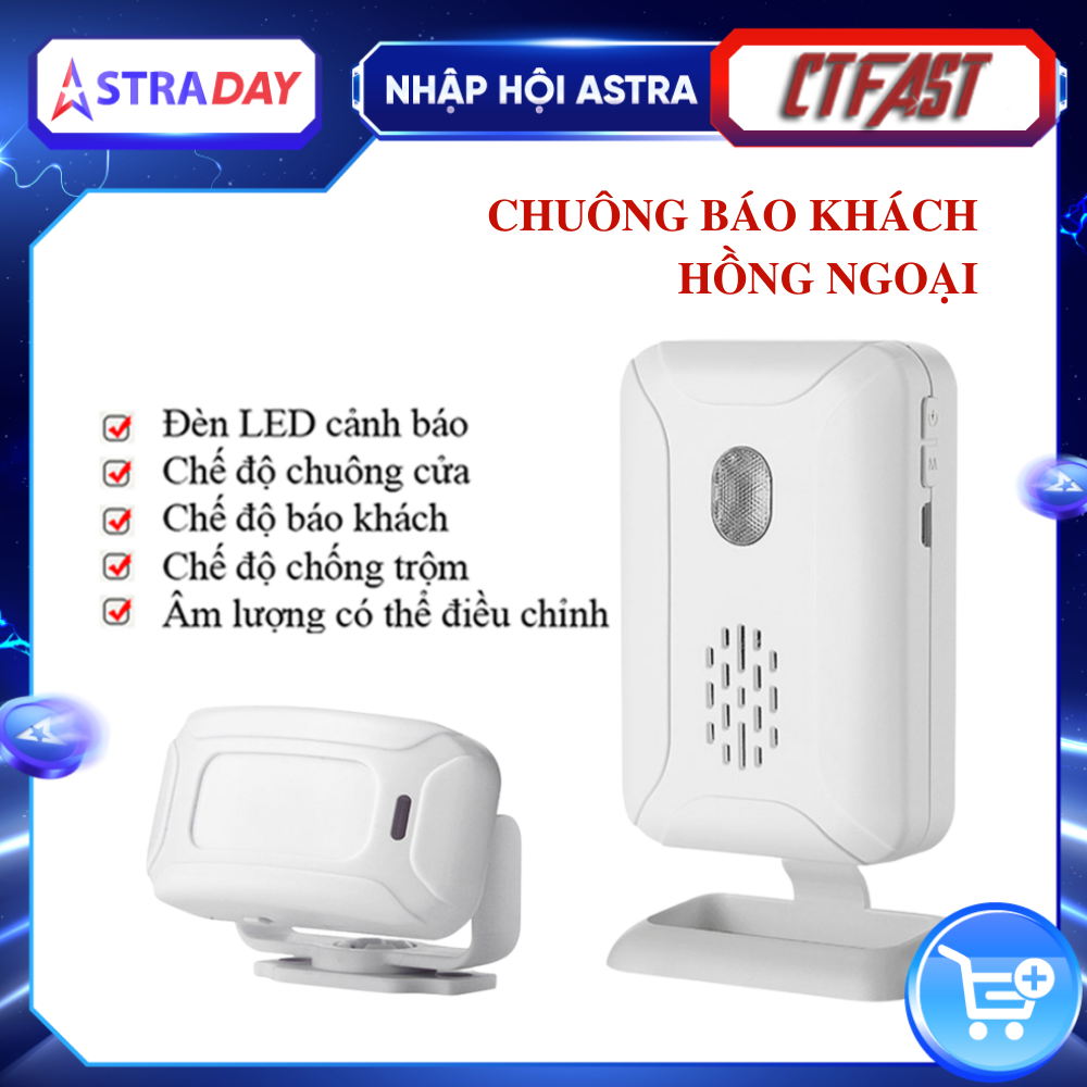 Chuông Báo Khách Cửa Hàng, Báo Động Chống Trộm Cảm Biến Chuyển Động Hồng Ngoại Không Dây CTFAST 02 - Lời Chào Báo Khách Ghé Thăm, Dọa Trộm Xâm Nhập