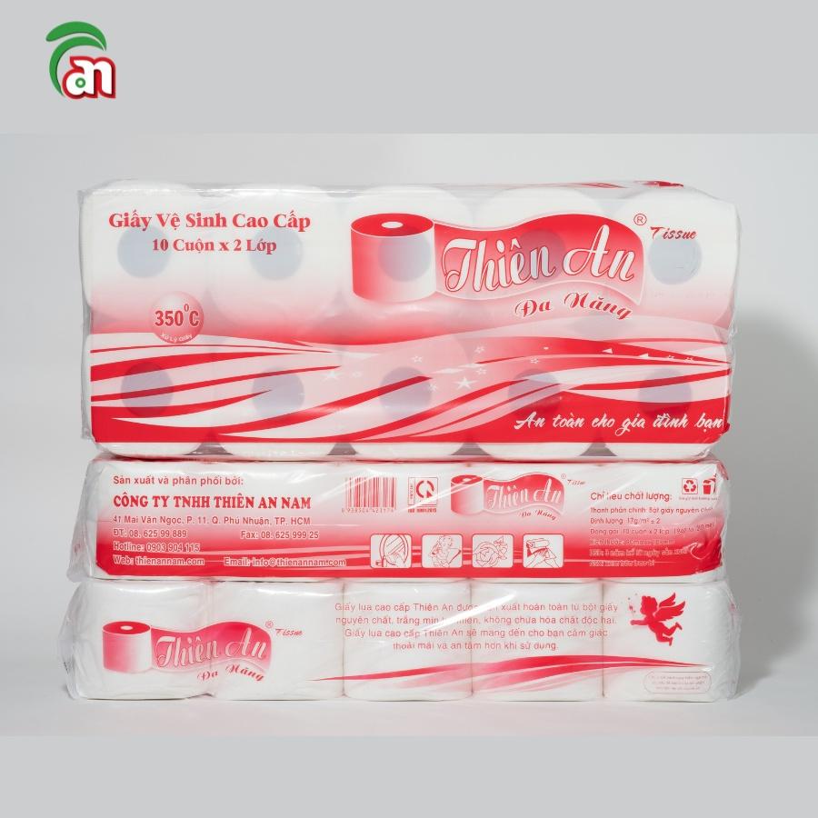 Combo 5 lốc Giấy vệ sinh cuộn nhỏ có lõi Thiên An đỏ 2 lớp 10 cuộn/lốc - Thiên An Nam paper