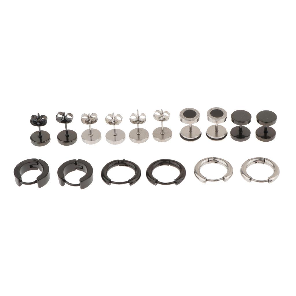 8 Pairs Punk Style Stainless Steel Hoop Earrings Stud Earrings For Men Women
