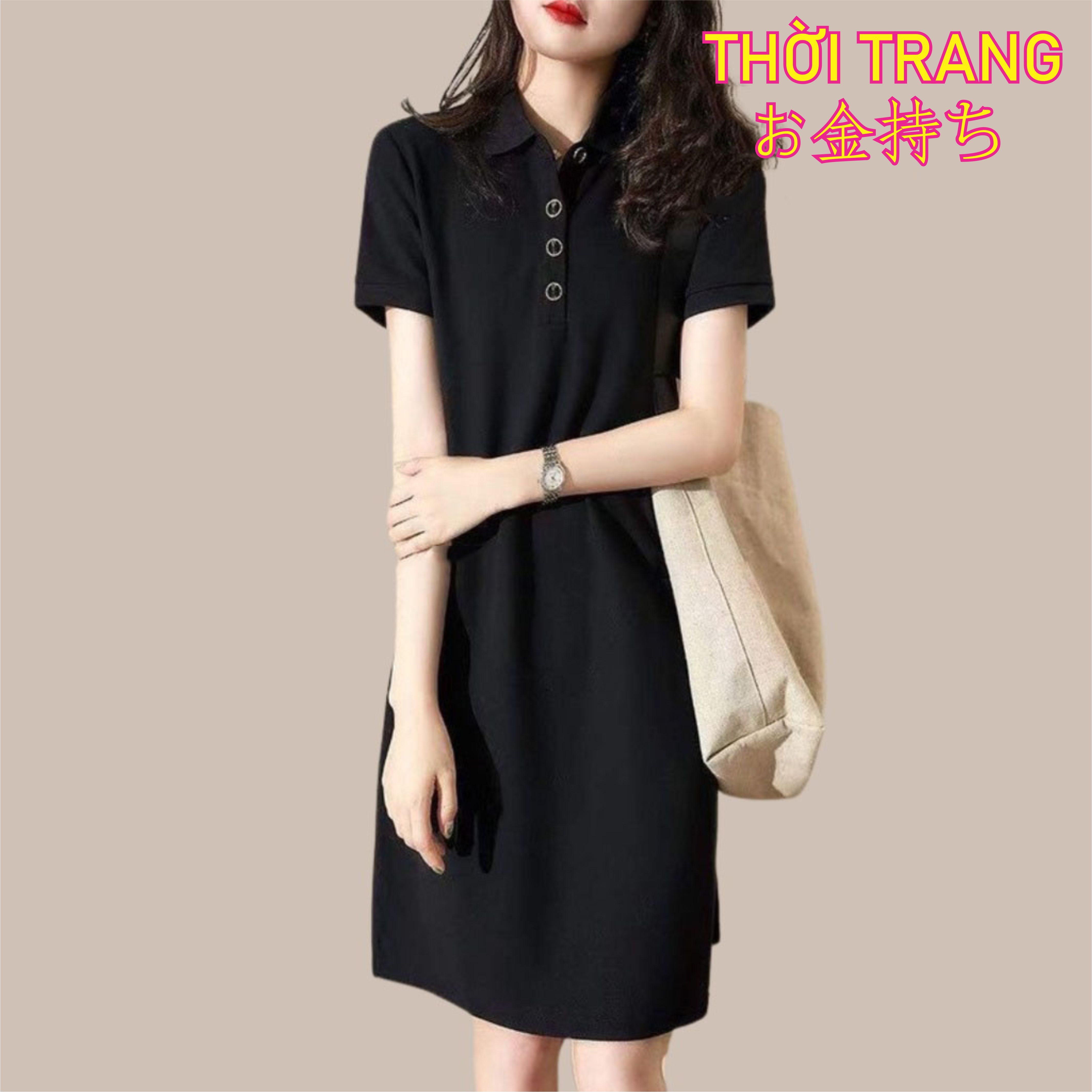 ĐẦM TRƠN ĐEN BASIC DÁNG XÒE CHỮ A CỔ POLO CÓ BIGSIZE 594 CÁ TÍNH THOẢI MÁI