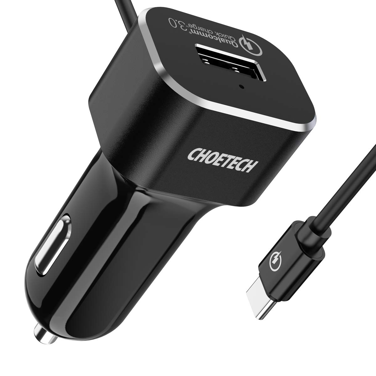 Tẩu củ sạc nhanh kiêm dây sạc Type-c hiệu CHOETECH cho xe hơi ô tô trang bị công suất 30W, Quick Charge 3.0 / PD, Cổng USB & dây sạc Type-C - hàng chính hãng
