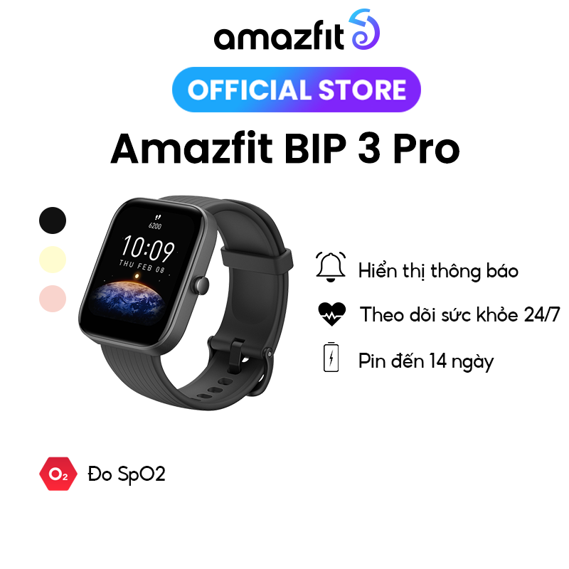 Đồng hồ thông minh Amazfit Bip 3 Pro - Màn hình lớn 1,69 &quot;| Pin 2 tuần |5 ATM | Đo độ bão hòa oxy trong máu - Hàng Chính Hãng