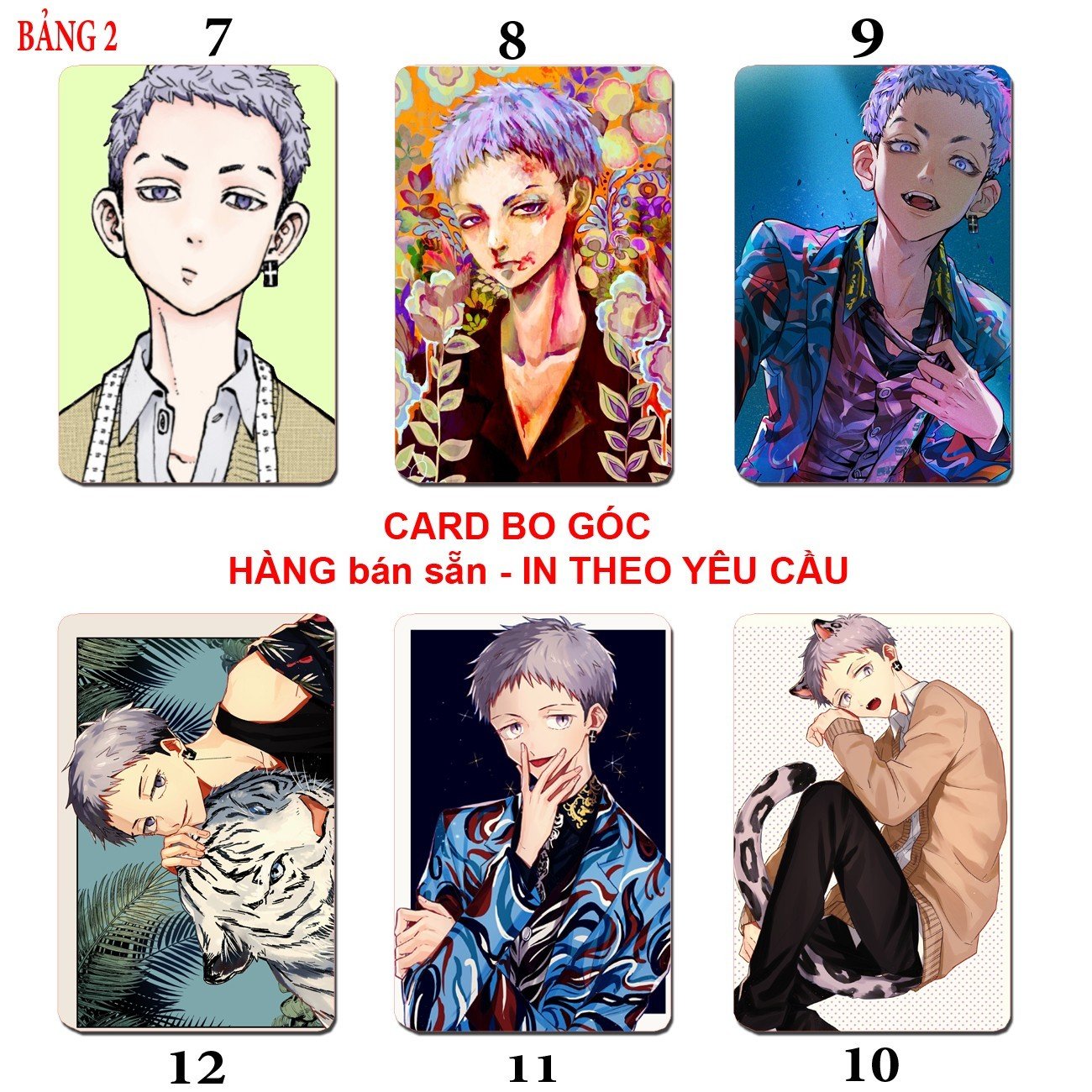 Card bo góc Takashi Mitsuya Tokyo Revenger 6 ảnh khác nhau/ Thẻ card Takashi Mitsuya anime Tokyo Revengers