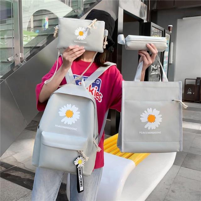 Balo thời trang, balo đi học, đựng laptop Balo Combo 4 Món Hoa Cúc Hoạ Mi Cực Hot Hit balo nữ vải