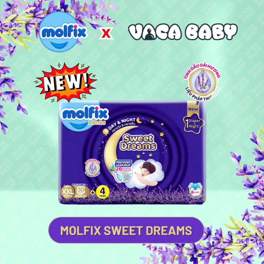 (New) Tã bỉm QUẦN Molfix Sweet Dream siêu cao cấp với tinh dầu oải hương lavender cho bé size M/L/XL/XXL