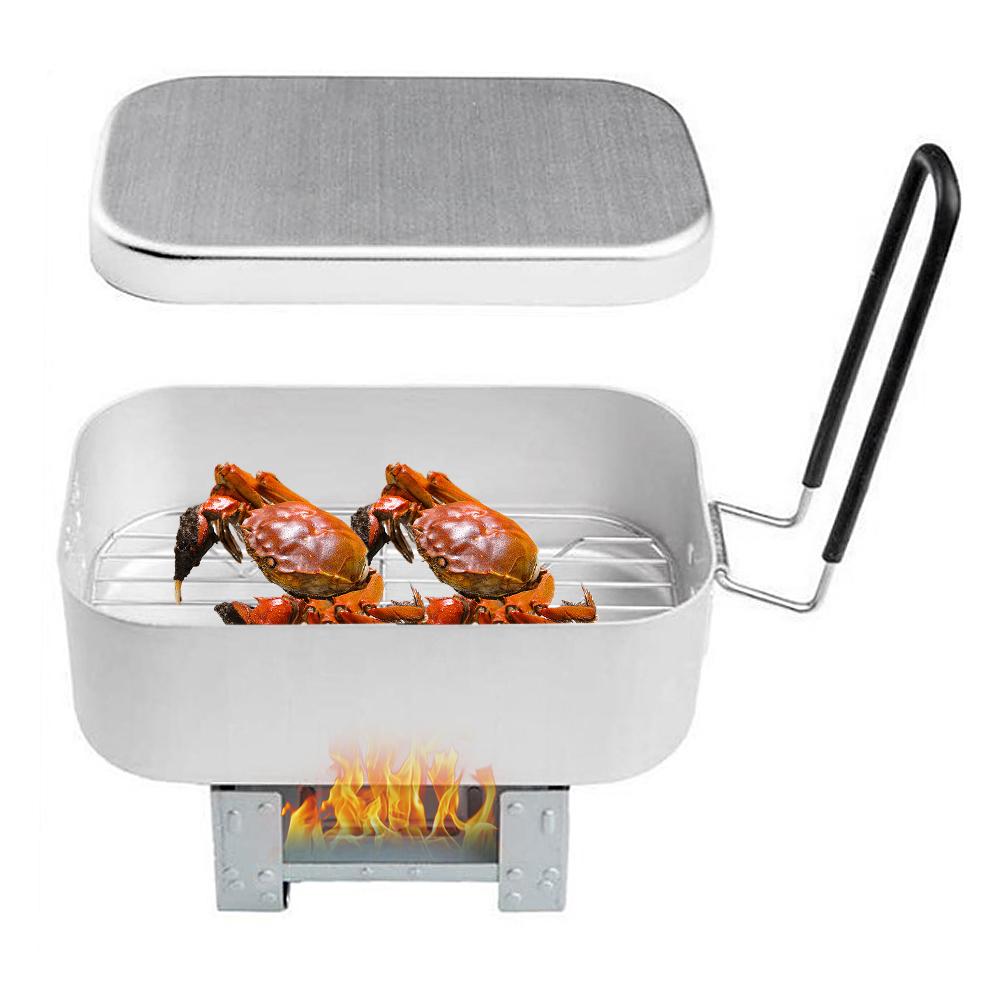Bộ Combo Bếp Gấp Min Hộp cơm nhôm cao cấp có tay cầm Giá hấp Kính chắn gió Bộ Nĩa Gấp Thìa
