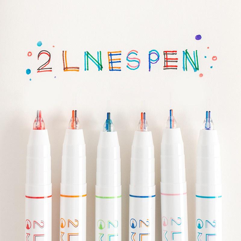 Bút mực hai ngòi 0.5mm bút mực 2 Lines Pen nhiều màu dễ thương ST407