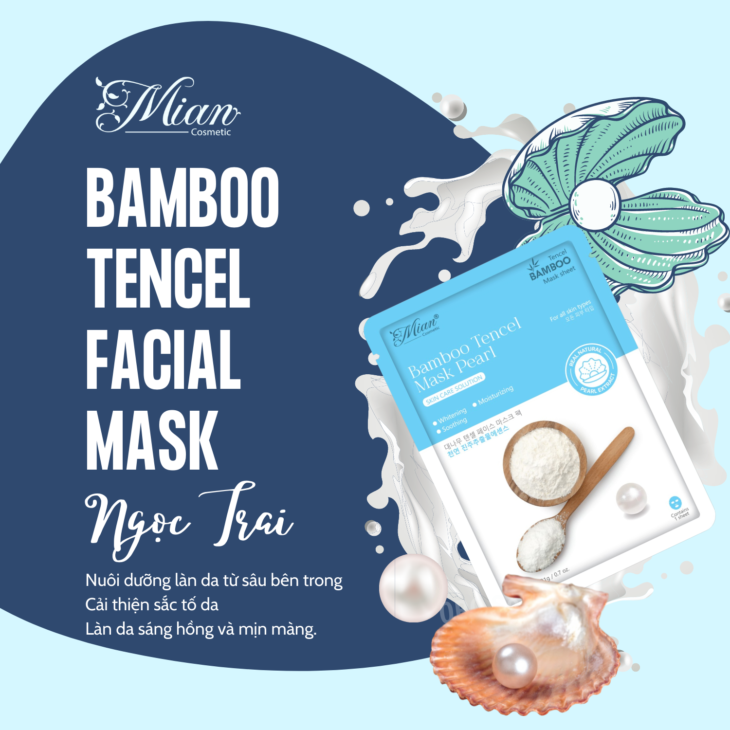 Mặt Nạ Dưỡng Da Mian Bamboo Tencel Mask Pearl Chiết Xuất Ngọc Trai 21g