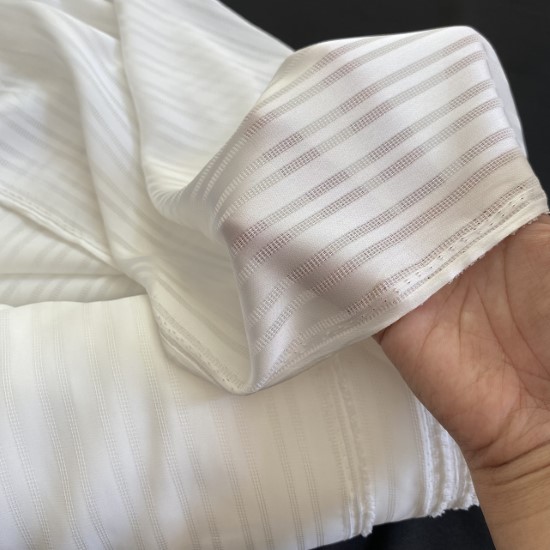 Vải Lụa Trắng Họa Tiết Sọc Khổ 1m5 - Mỏng, Co Giãn Nhẹ - May Áo Kiểu, Đầm Váy, Đồ Thiết Kế Cần Lót