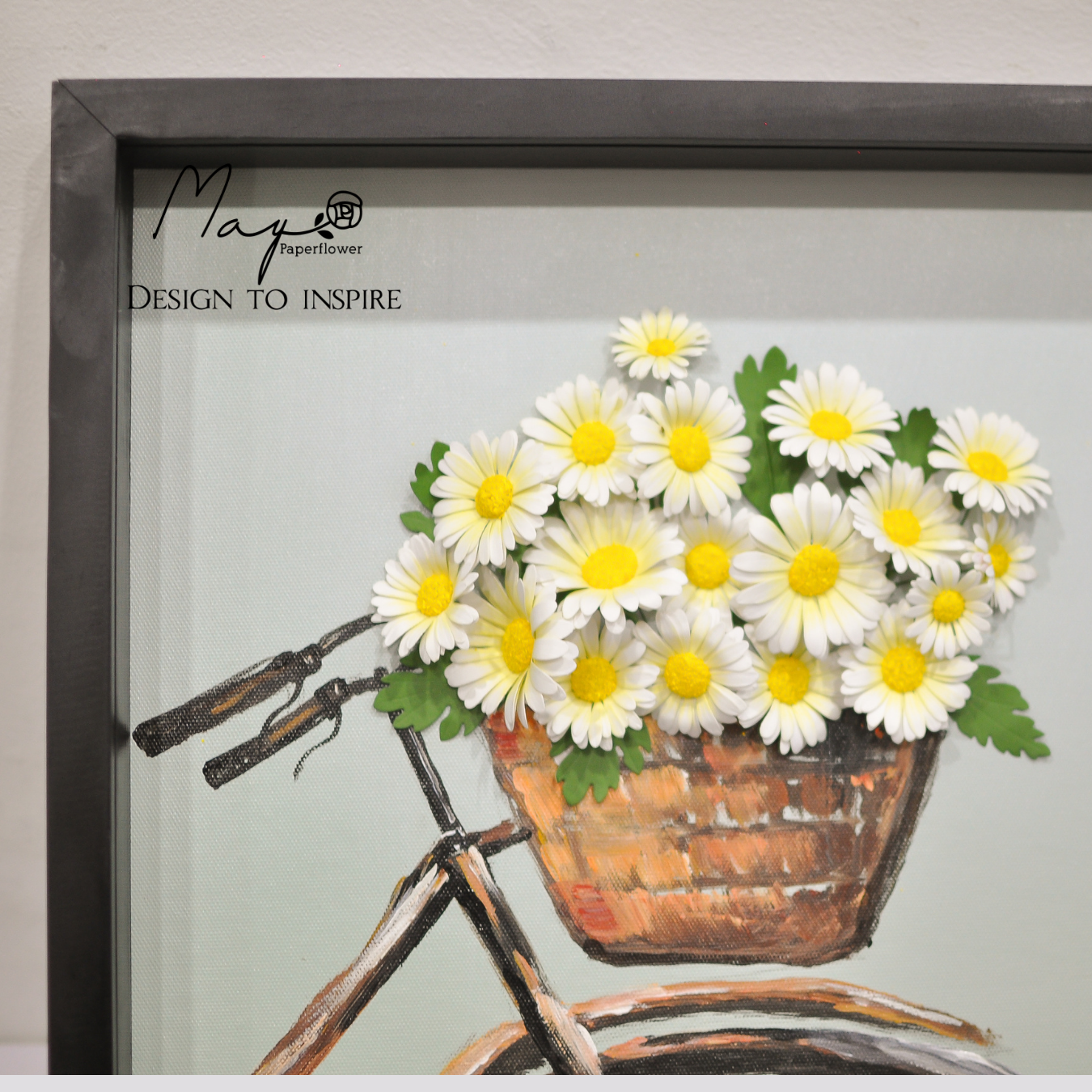 Tranh hoa giấy handmde trang trí cao cấp ROMANCE BICYCLE FLOWERS 40x40cm - Maypaperflower Hoa giấy nghệ thuật