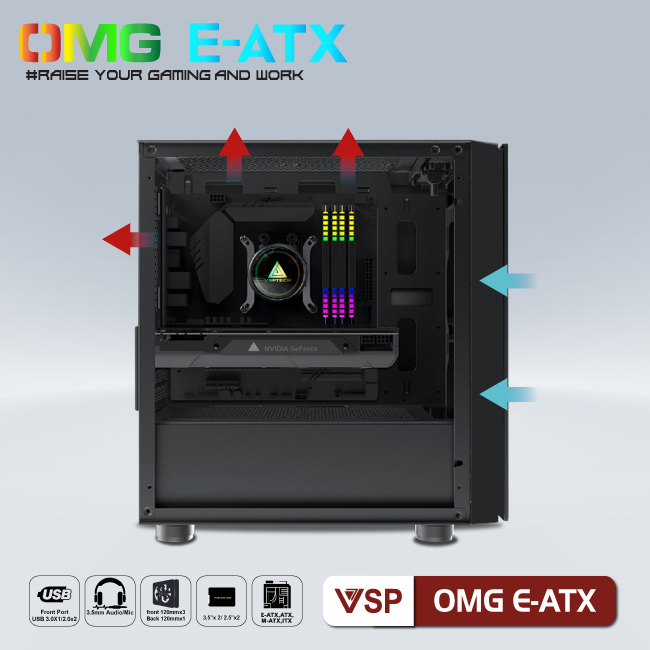 Vỏ máy tính Case VSP OMG [ĐEN ĐỎ] ~ Gaming LED E-ATX - Hàng chính hãng TECH VISION phân phối