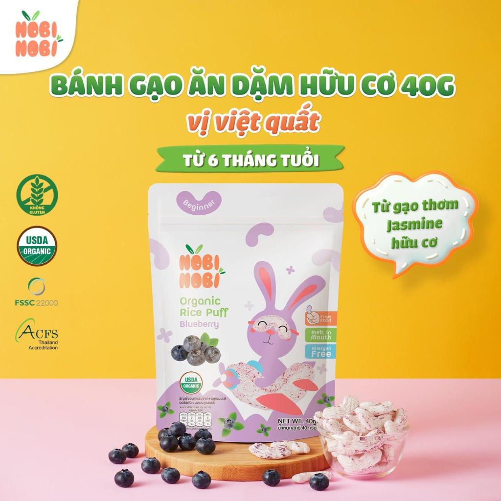 Bánh gạo ăn dặm hữu cơ cho bé Nobi Nobi vị việt quất 40g (Từ 6 tháng tuổi), Bánh ăn dặm cho bé