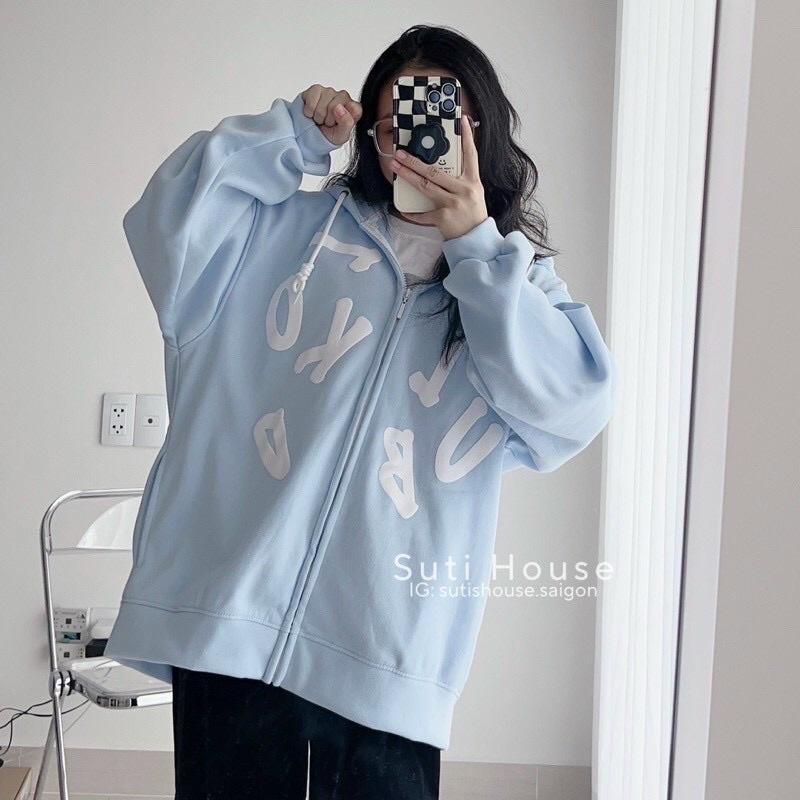 Áo khoác nỉ ngoại có nón dây kéo in chữ cái unisex ulzzang nam nữ