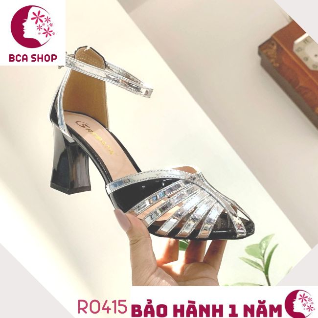 Giày cao gót nữ 7p RO415 ROSATA tại BCASHOP phối màu cách điệu từ những dây mảnh, giày chuẩn khiêu vũ - màu đen phối bạc