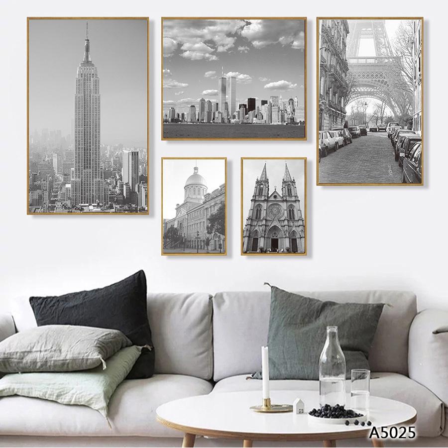 Bộ tranh khung canvas treo tường thành phố trên thế giới