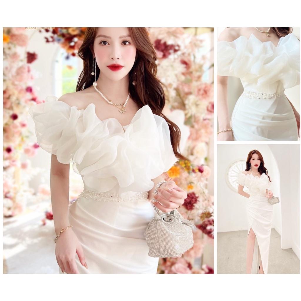 Đầm Dự Tiệc LILIA DRESS Cúp Ngực Màu Trắng, Đầm Dự Tiệc Sang Trọng Chất liệu Umi Hàn Phối Voan - Nổi Bật Sang Trọng