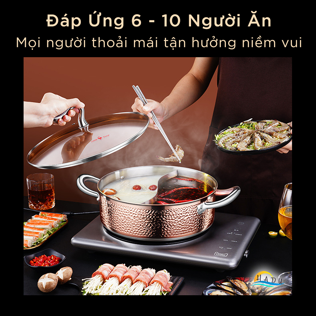 Nồi Lẩu 2 Ngăn Dùng Được Bếp Từ Đa Năng Inox 304 Cao Cấp 30cm Đạt Chất Lượng Đức SSGP